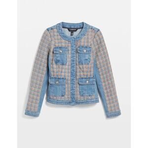 White House Black Market Denim and Tweed Jean Jacket, Size 8